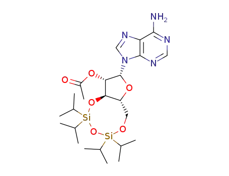 Molecular Structure of 88121-23-7 (Acetic acid (2R,3S,3aR,9aR)-2-(6-amino-purin-9-yl)-5,5,7,7-tetraisopropyl-tetrahydro-1,4,6,8-tetraoxa-5,7-disila-cyclopentacycloocten-3-yl ester)