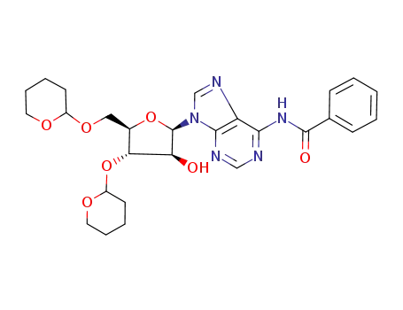 Molecular Structure of 136834-18-9 (N<sup>6</sup>-benzoyl-9-(3,5-di-O-tetrahydropyran-2-yl-β-D-arabinofuranosyl)adenine)
