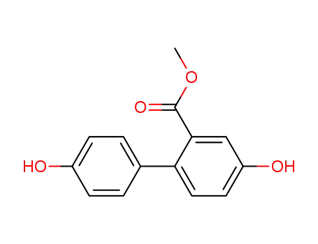 Molecular Structure of 765944-63-6 (4,4'-dihydroxy-biphenyl-2-carboxylic acid methyl ester)