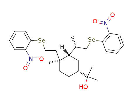 Molecular Structure of 87059-28-7 (2-{(1R,3S,4S)-4-Methyl-3-[(S)-1-methyl-2-(2-nitro-phenylselanyl)-ethyl]-4-[2-(2-nitro-phenylselanyl)-ethyl]-cyclohexyl}-propan-2-ol)