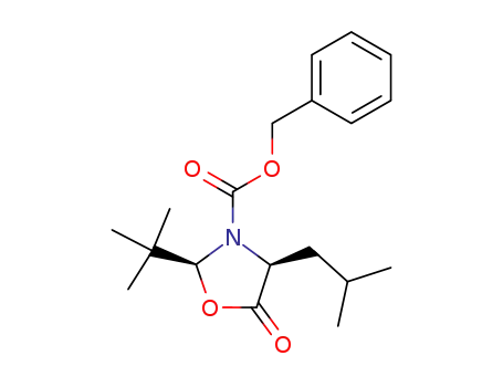Molecular Structure of 834898-10-1 (3-Oxazolidinecarboxylic acid,
2-(1,1-dimethylethyl)-4-(2-methylpropyl)-5-oxo-, phenylmethyl ester,
(2S,4S)-)