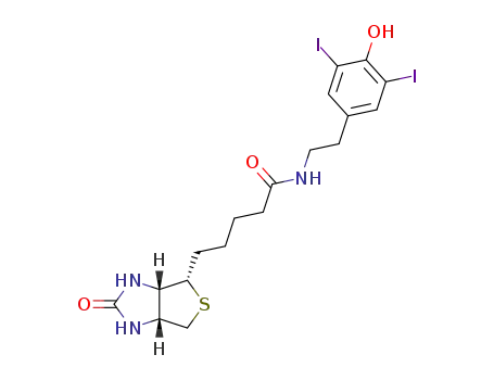 Molecular Structure of 153712-60-8 (5-((3aR,6S,6aS)-2-Oxo-hexahydro-thieno[3,4-d]imidazol-6-yl)-pentanoic acid [2-(4-hydroxy-3,5-diiodo-phenyl)-ethyl]-amide)