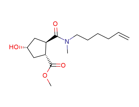 Molecular Structure of 1042695-84-0 (methyl (1R,2R,4R)-2-[5-hexen-1-yl-(methyl)carbamoyl]-4-hydroxycyclopentanecarboxylate)