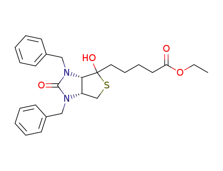 Molecular Structure of 1041862-06-9 (ethyl 5-{(3aS,6aR)-1,3-dibenzyl-4-hydroxy-2-oxo-hexahydro-1H-thieno[3,4-d]imidazol-4-yl}-pentanoate)