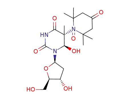 Molecular Structure of 96221-62-4 (trans-(5R,6R)-6-hydroxy-5-(2,2,6,6-tetramethyl-4-oxo-1-piperidinyl-N-oxide)-5,6-dihydrothymidine)