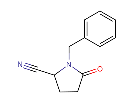 Molecular Structure of 51685-38-2 (2-Pyrrolidinecarbonitrile, 5-oxo-1-(phenylmethyl)-)