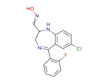 Molecular Structure of 64740-64-3 (1H-1,4-Benzodiazepine-2-carboxaldehyde,
7-chloro-5-(2-fluorophenyl)-2,3-dihydro-, oxime)