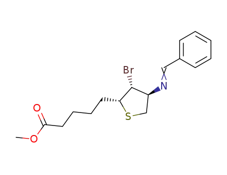 5-((2R,3R,4S)-3-Bromo-4-{[1-phenyl-meth-(E)-ylidene]-amino}-tetrahydro-thiophen-2-yl)-pentanoic acid methyl ester