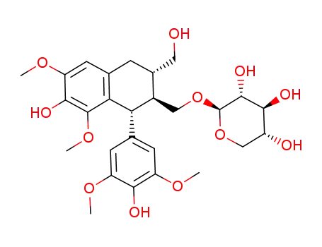 Molecular Structure of 62058-46-2 ([(1R)-1,2,3,4-Tetrahydro-7-hydroxy-1β-(4-hydroxy-3,5-dimethoxyphenyl)-3β-hydroxymethyl-6,8-dimethoxynaphthalen-2α-yl]methyl β-D-xylopyranoside)