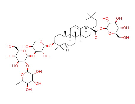 Molecular Structure of 101020-99-9 (Olean-12-en-28-oicacid, 3-[(O-6-deoxy-a-L-mannopyranosyl-(1&reg;2)-O-b-D-glucopyranosyl-(1&reg;3)-a-L-arabinopyranosyl)oxy]-, b-D-glucopyranosyl ester, (3b)- (9CI))