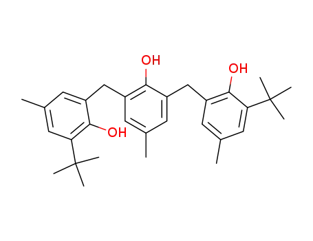 Molecular Structure of 90-68-6 (2,6-bis[[3-(tert-butyl)-2-hydroxy-5-tolyl]methyl]-4-methylphenol)