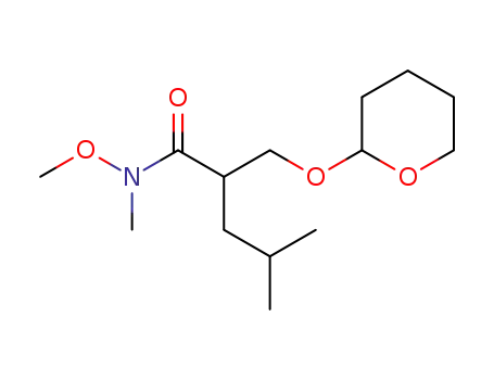Molecular Structure of 1346909-38-3 (N-methoxy-N,4-dimethyl-2-(((tetrahydro-2H-pyran-2-yl)oxy)methyl)pentane amide)