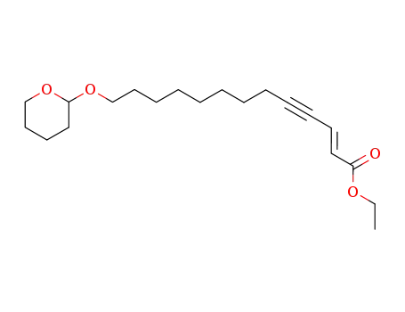 Molecular Structure of 130592-53-9 ((E)-13-(Tetrahydro-pyran-2-yloxy)-tridec-2-en-4-ynoic acid ethyl ester)
