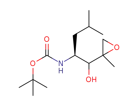 Molecular Structure of 1609959-47-8 (tert-butyl N-[(2S)-1-(-2-methyloxirane-2-yl)-1-hydroxy-4-methylpentan-2-yl]carbamate)