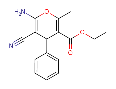Molecular Structure of 72568-47-9 (ETHYL 6-AMINO-5-CYANO-2-METHYL-4-PHENYL-4H-PYRAN-3-CARBOXYLATE)