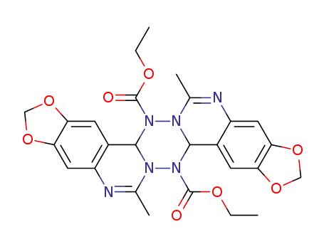 Molecular Structure of 58277-20-6 (7,16-dimethyl-4b<i>H</i>,13b<i>H</i>-bis[1,3]dioxolo[4,5-<i>g</i>;4',5'-<i>g</i>'][1,2,4,5]tetrazino[1,6-<i>c</i>;4,3-<i>c</i>']diquinazoline-5,14-dicarboxylic acid diethyl ester)