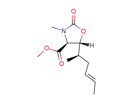 Molecular Structure of 104324-29-0 ((4S,5R)-4-methoxycarbonyl-2-N-methyl-5-<(1R,3E)-1-methylpent-3-enyl>-2,2-dimethyl-2-oxazolidinone)