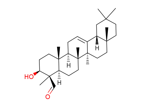Molecular Structure of 195156-15-1 ((3S,4R,4aR,6aR,6bS,8aR,12aR,14aR,14bR)-3-Hydroxy-4,6a,6b,8a,11,11,14b-heptamethyl-1,2,3,4,4a,5,6,6a,6b,7,8,8a,9,10,11,12,12a,14,14a,14b-icosahydro-picene-4-carbaldehyde)