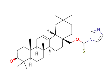 Molecular Structure of 79542-23-7 (Imidazole-1-carbothioic acid O-((4aS,6aS,6bR,8aR,10S,12aR,12bR,14bS)-10-hydroxy-2,2,6a,6b,9,9,12a-heptamethyl-1,3,4,5,6,6a,6b,7,8,8a,9,10,11,12,12a,12b,13,14b-octadecahydro-2H-picen-4a-ylmethyl) ester)