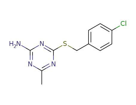Molecular Structure of 111039-44-2 (4-(4-Chloro-benzylsulfanyl)-6-methyl-[1,3,5]triazin-2-ylamine)