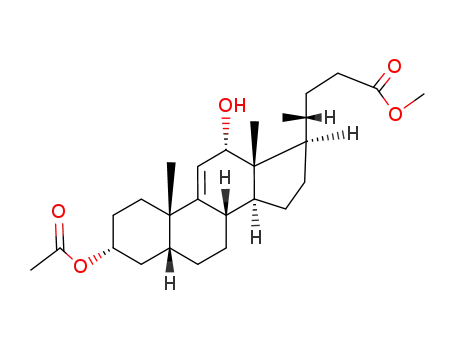Molecular Structure of 24637-48-7 (12α-hydroxy-3α-acetoxy-5β-cholen-(9(11))-oic acid-(24)-methyl ester)