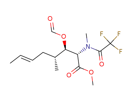 Molecular Structure of 128254-67-1 ((E)-(2S,3R,4R)-3-Formyloxy-4-methyl-2-[methyl-(2,2,2-trifluoro-acetyl)-amino]-oct-6-enoic acid methyl ester)