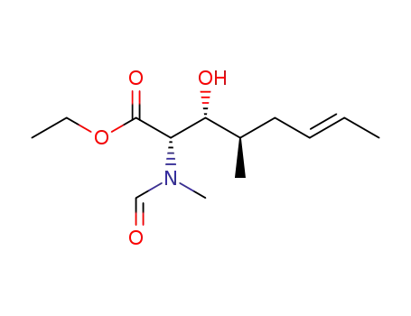 Molecular Structure of 127605-68-9 (ethyl(2S,3R,4R,6E)-2-(N-formyl-N-methylamino)-3-hydroxy-4-methyloct-6-enoate)