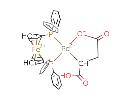 Molecular Structure of 1043913-35-4 ([Pd(1,1'-bis(diphenylphosphino)ferrocene)(C<sub>4</sub>H<sub>4</sub>O<sub>4</sub>)])