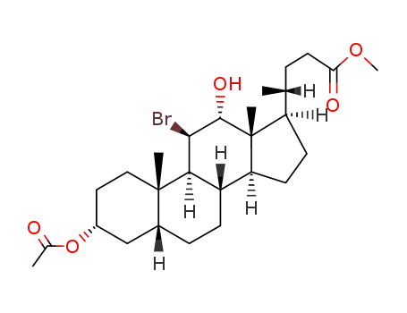 Molecular Structure of 117863-38-4 (3α-acetoxy-11β-bromo-12α-hydroxy-5β-cholan-24-oic acid methyl ester)
