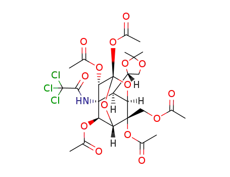 Molecular Structure of 794568-29-9 (Acetic acid (1R,3S,5S,6S,7R,8S,9S,10S)-3,6,9-triacetoxy-9-acetoxymethyl-8-((S)-2,2-dimethyl-[1,3]dioxolan-4-yl)-7-(2,2,2-trichloro-acetylamino)-2,4-dioxa-tricyclo[3.3.1.1<sup>3,7</sup>]dec-10-yl ester)
