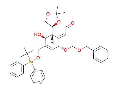Molecular Structure of 588693-73-6 ([(2R,5S,6R)-2-Benzyloxymethoxy-4-(tert-butyl-diphenyl-silanyloxymethyl)-6-((S)-2,2-dimethyl-[1,3]dioxolan-4-yl)-5-hydroxy-cyclohex-3-en-(E)-ylidene]-acetaldehyde)