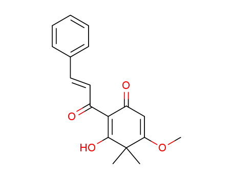 Molecular Structure of 56015-03-3 ((E)-3-hydroxy-5-methoxy-4,4-dimethyl-2-(1-oxo-3-phenylpropen-2-yl)cyclohexa-2,5-dien-1-one)