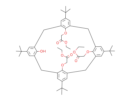 Molecular Structure of 145395-62-6 (25-hydroxy-26,27,28-tris((ethoxycarbonyl)methoxy)-5,11,17,23-tetra-tert-butylcalix<4>arene)