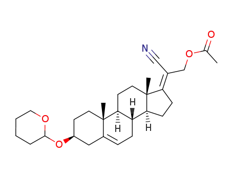 Molecular Structure of 88261-13-6 (20-cyano-3β-tetrahydropyranyloxypregna-5,17(20)-dien-21-ol acetate)