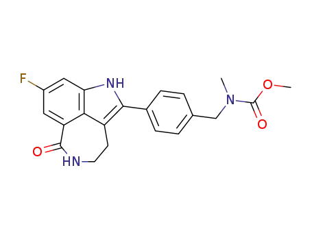 Molecular Structure of 880160-69-0 ([4-(8-fluoro-6-oxo-3,4,5,6-tetrahydro-1H-azepino[5,4,3-cd]indol-2-yl)-benzyl]-methyl-carbamic acid methyl ester)