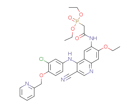 Molecular Structure of 1269662-79-4 (diethyl ({[4-({3-chloro-4-[(pyridin-2-yl)methoxy]phenyl}amino)-3-cyano-7-ethoxyquinolin-6-yl]carbamoyl}methyl)phosphonate)