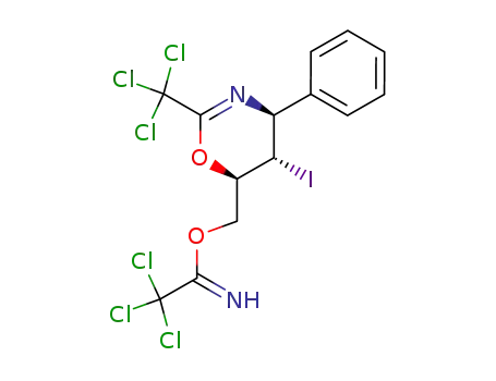 Molecular Structure of 229648-89-9 (2,2,2-Trichloro-acetimidic acid (4S,5S,6R)-5-iodo-4-phenyl-2-trichloromethyl-5,6-dihydro-4H-[1,3]oxazin-6-ylmethyl ester)
