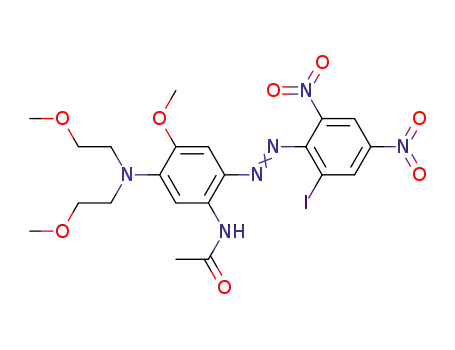 Molecular Structure of 62607-26-5 (N-[5-[bis(2-methoxyethyl)amino]-2-[(2-iodo-4,6-dinitrophenyl)azo]-4-methoxyphenyl]acetamide)