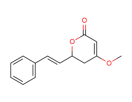 Molecular Structure of 3155-48-4 (2H-Pyran-2-one,5,6-dihydro-4-methoxy-6-[(1E)-2-phenylethenyl]-)