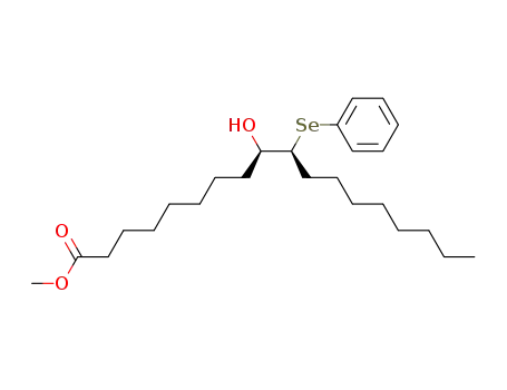 Molecular Structure of 79092-30-1 ((9R,10S)-9-Hydroxy-10-phenylselanyl-octadecanoic acid methyl ester)