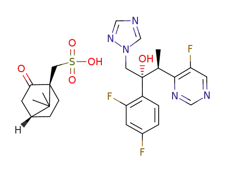Molecular Structure of 848469-32-9 ((2R,3S)-2-(2,4-diflurophenyl)-3-(5-fluoropyrimidin-4-yl)-1-(1H-1,2,4-triazol-1yl)butan-2-ol R-(-)-10-camphor sulphonate salt)
