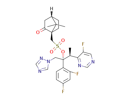 Molecular Structure of 321589-01-9 (2-(2,4difluorophenyl)-3-(5-fluoropyrimidin-4-yl)-1-(1H-1,2,4-triazol-1-yl)-butan-2-ol-R(-)-10-camphor sulphonate)