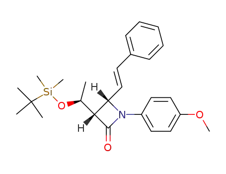 Molecular Structure of 101977-83-7 ((1'S,3S,4S)-3-(1'-<(tert-butyldimethylsilyl)oxy>ethyl)-1-(4'-methoxyphenyl)-4-(2'-phenylethenyl)-2-azetidinone)