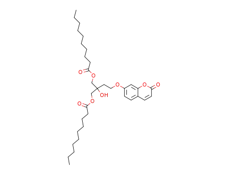 Molecular Structure of 633308-12-0 (Decanoic acid,
2-hydroxy-2-[2-[(2-oxo-2H-1-benzopyran-7-yl)oxy]ethyl]-1,3-propanediyl
ester)