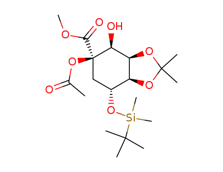 Molecular Structure of 215929-12-7 ((3aR,4S,5R,7R,7aR)-5-Acetoxy-7-(tert-butyl-dimethyl-silanyloxy)-4-hydroxy-2,2-dimethyl-hexahydro-benzo[1,3]dioxole-5-carboxylic acid methyl ester)