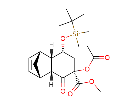 Molecular Structure of 215929-08-1 ((1R,4S,4aR,6R,8R,8aS)-6-Acetoxy-8-(tert-butyl-dimethyl-silanyloxy)-5-oxo-1,4,4a,5,6,7,8,8a-octahydro-1,4-methano-naphthalene-6-carboxylic acid methyl ester)