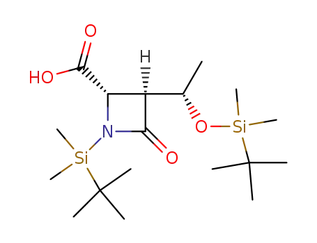 Molecular Structure of 102129-88-4 ((2S,3S)-1-(tert-Butyl-dimethyl-silanyl)-3-[(S)-1-(tert-butyl-dimethyl-silanyloxy)-ethyl]-4-oxo-azetidine-2-carboxylic acid)
