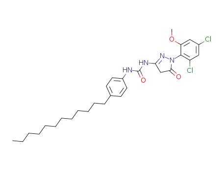 Molecular Structure of 33008-68-3 (1-[1-(2,4-dichloro-6-methoxyphenyl)-4,5-dihydro-5-oxo-1H-pyrazol-3-yl]-3-(4-dodecylphenyl)urea)