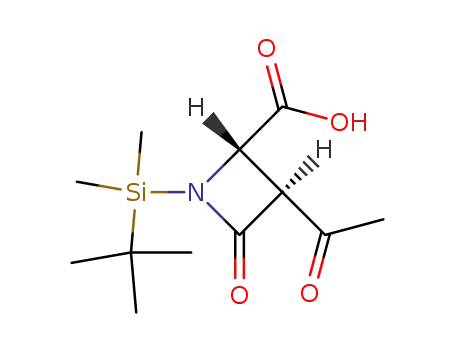 Molecular Structure of 82938-52-1 ((2S,3S)-3-Acetyl-1-(tert-butyl-dimethyl-silanyl)-4-oxo-azetidine-2-carboxylic acid)