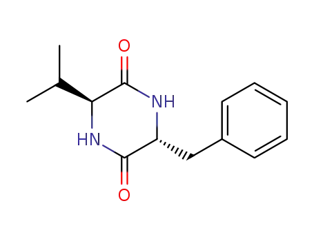 Molecular Structure of 35590-87-5 ((3S,6R)-3-(1-methylethyl)-6-(phenylmethyl)piperazine-2,5-dione)